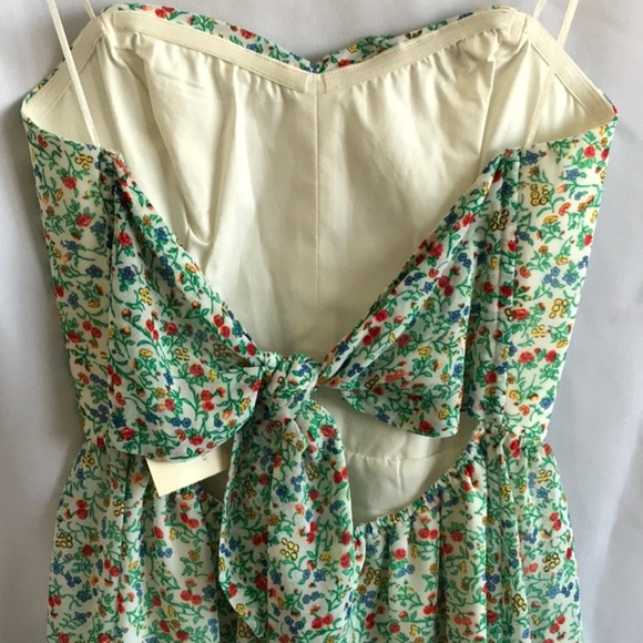 GUESS Strapless Tie Back Ditsy Floral Print Dress - Picture 6 of 7